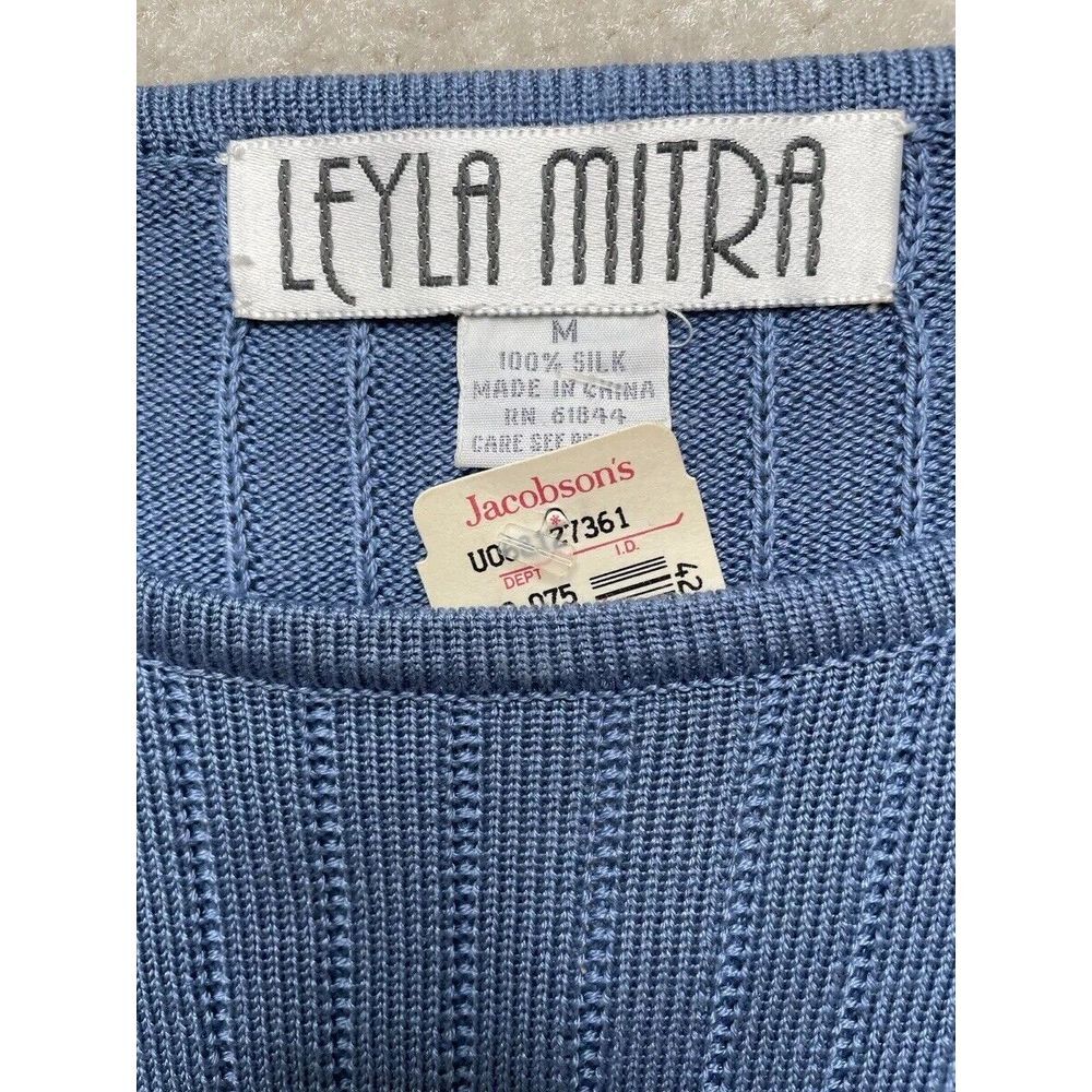 Leyla Mitra Short Sleeve Woman's Silk Sweater Blue Size Medium NWT  Vintage - Picture 2 of 6